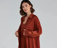 Weekend Chic Satin Button-Front Tunic