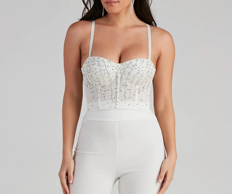 Gleam And Glow Rhinestone Pearl Bustier