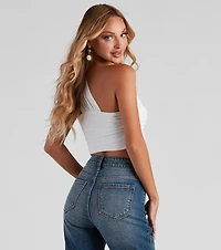 One Sided Linen Ruched Crop Top