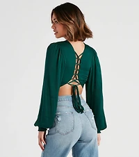 Dreamy Date Vibes Satin Cropped Blouse