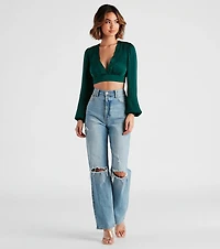 Dreamy Date Vibes Satin Cropped Blouse