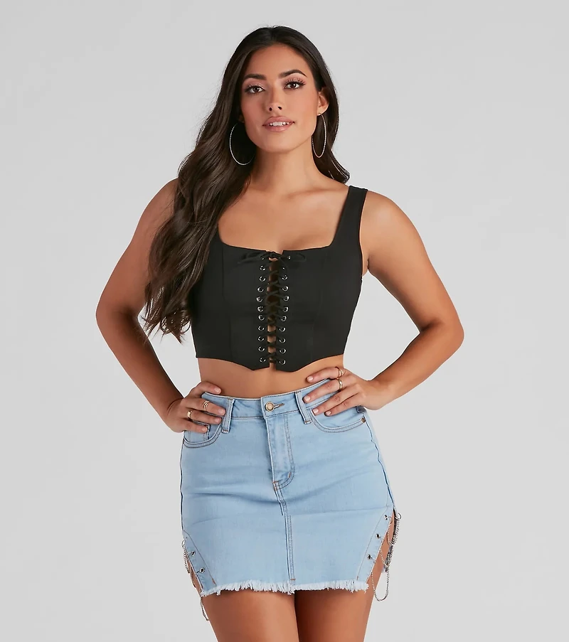 All Day Play Lace-Up Tank Crop Top