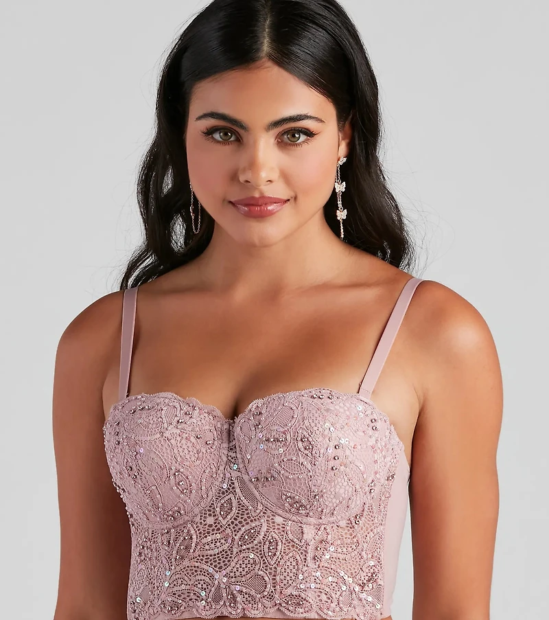 Pretty Glam Embellished Lace Bustier