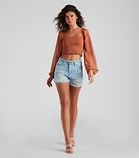 Trendy Swiss Dot Smocked Crop Top