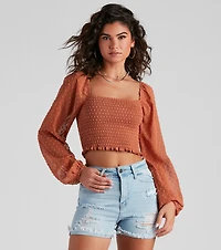 Trendy Swiss Dot Smocked Crop Top