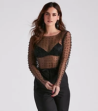 Beautifully Beaded Mesh Crop Top