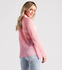 Fashionably Late Chiffon Lattice Top