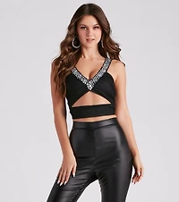 Bejeweled To Meet Ya Mesh Crop Top
