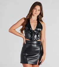 True Essence Metallic Halter Crop Top