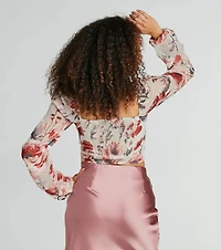 Spring-Chic Long Sleeve Floral Velvet Burnout Blouse