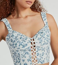 Simply Sweet Lace-Up Floral Woven Corset Top