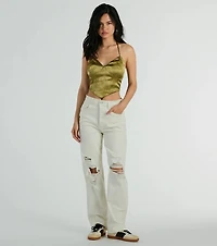 Romantic Effect Halter Tie Back Floral Satin Top