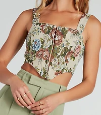 Enchanting Jacquard Lace-Up Corset Top