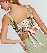 Enchanting Jacquard Lace-Up Corset Top