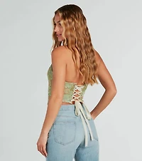 Table For Two Floral Lace-Up Corset Top