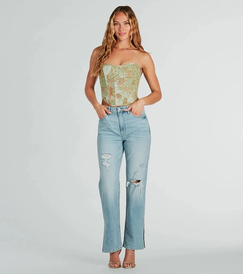 Table For Two Floral Lace-Up Corset Top