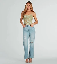 Table For Two Floral Lace-Up Corset Top