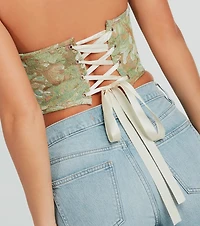Table For Two Floral Lace-Up Corset Top