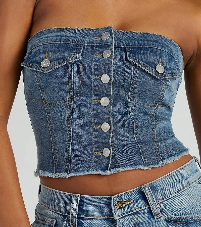 Keep It Chill Strapless Denim Crop Top