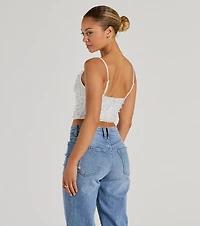 Little Moment For Faux Pearl Rhinestone Crop Top