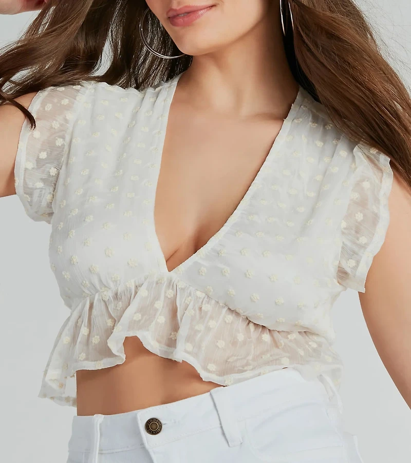 Cutie Arrival Floral Embroidered Babydoll Crop Top