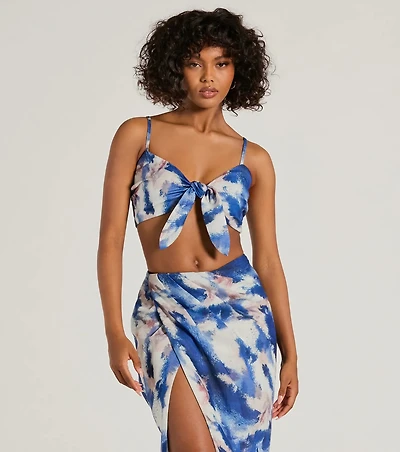 Chic Muse Watercolor Tie-Front Crop Top