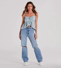 Charming And Sweet Button Down Floral Satin Crop Top