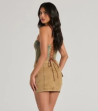 Vintage Vibes Strapless Lace-Up Denim Corset Top