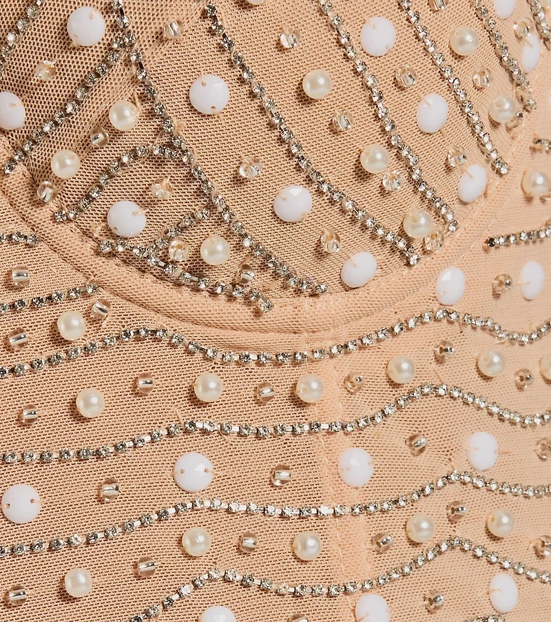 Glamour Girl Rhinestone Faux Pearl Bead Bustier