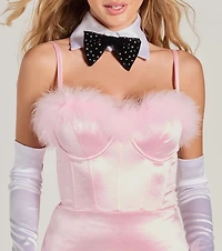 Bunny Bombshell Feather Trim Corset Bodysuit