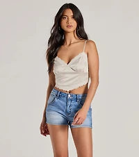 Romance The Air Lace Trim Satin Cami Crop Top