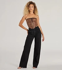 Smooth And Edgy Lace-Up Faux Suede Corset Top