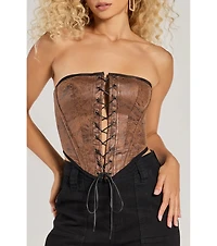 Smooth And Edgy Lace-Up Faux Suede Corset Top
