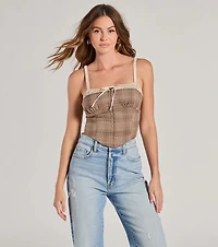 Pristine Classic Satin Trim Plaid Corset Crop Top