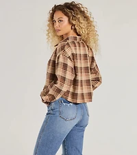 Casual Act Button-Up Plaid Crop Top