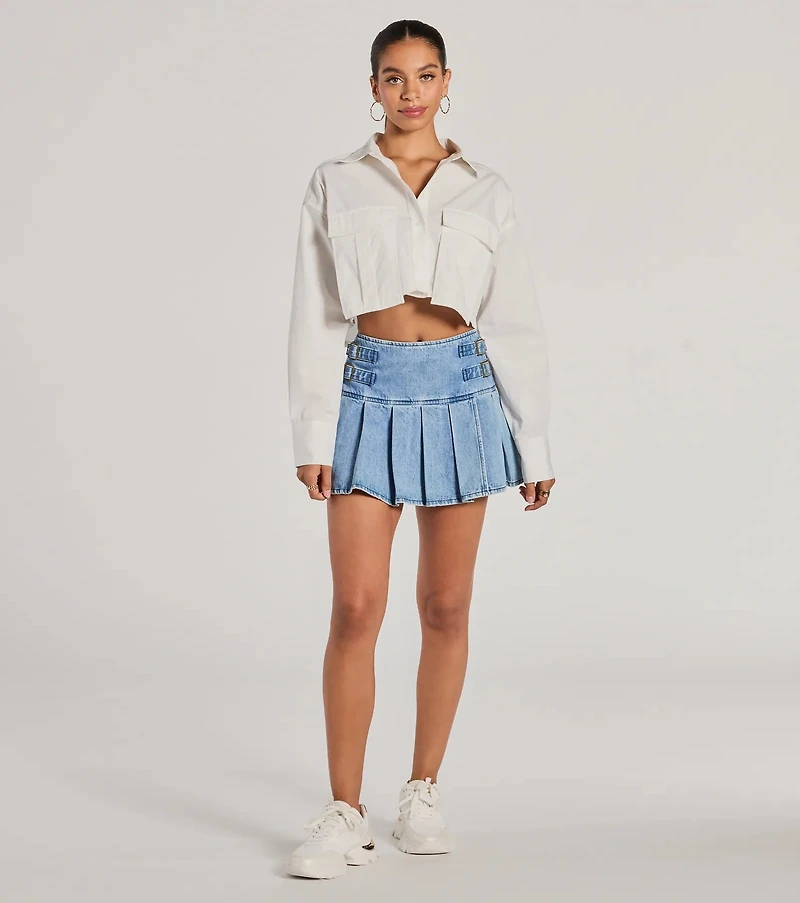 Officially Cute Long Sleeve Button Down Crop Top