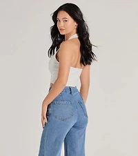 Edgy Vibe Buckle Detail Halter Crop Top