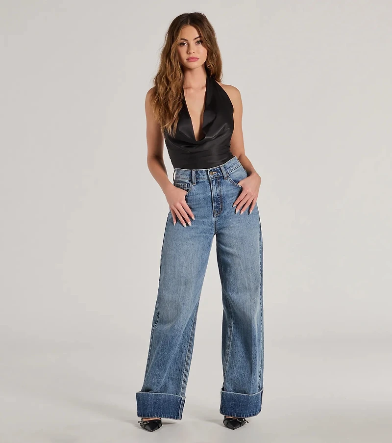 Feelin' Sleek Satin Halter Cowl Neck Top