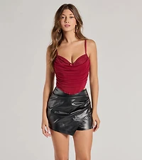 Sultry Night-Out Lace Trim Mesh Bustier Top