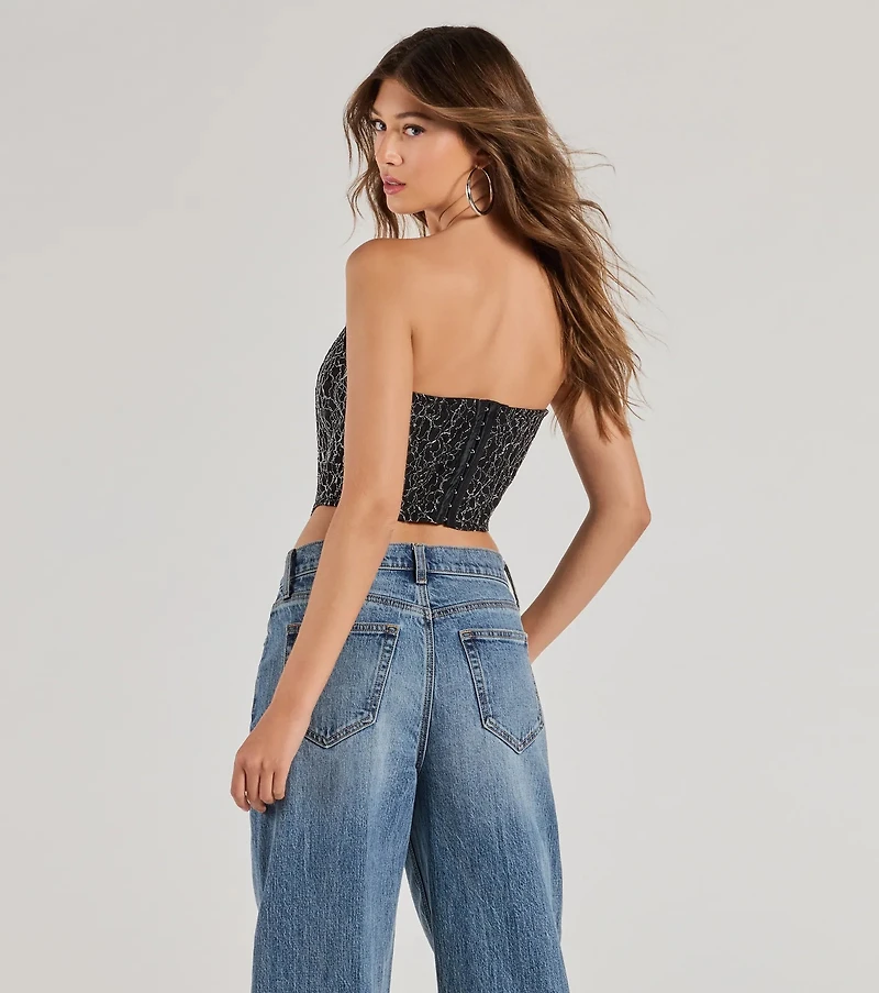 Sultry Shimmer Lurex Lace Strapless Corset Top