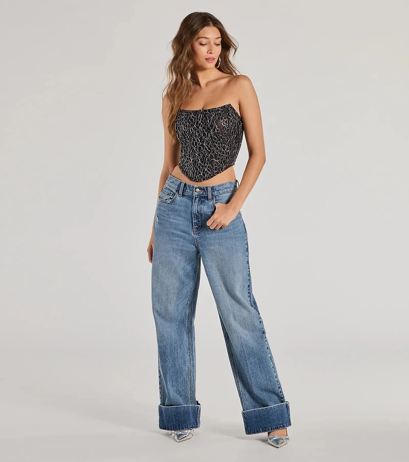 Sultry Shimmer Lurex Lace Strapless Corset Top