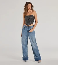 Sultry Shimmer Lurex Lace Strapless Corset Top