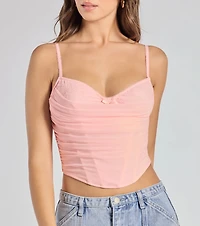 Sultry Night-Out Lace Trim Mesh Bustier Top