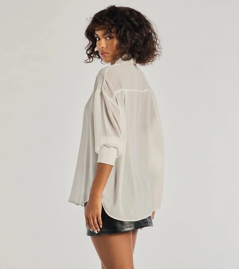 Sheer Ambition Long Sleeve Collared Blouse