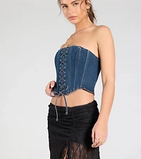 Trendy Style Lace-Up Denim Corset Top