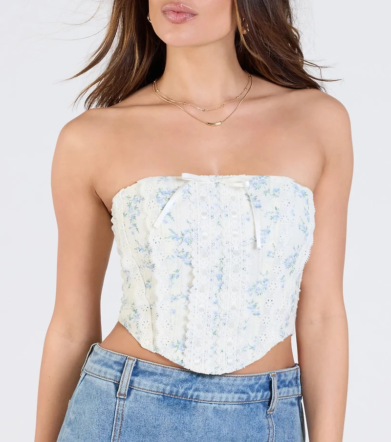Floral Attitude Lace Trim Corset Top