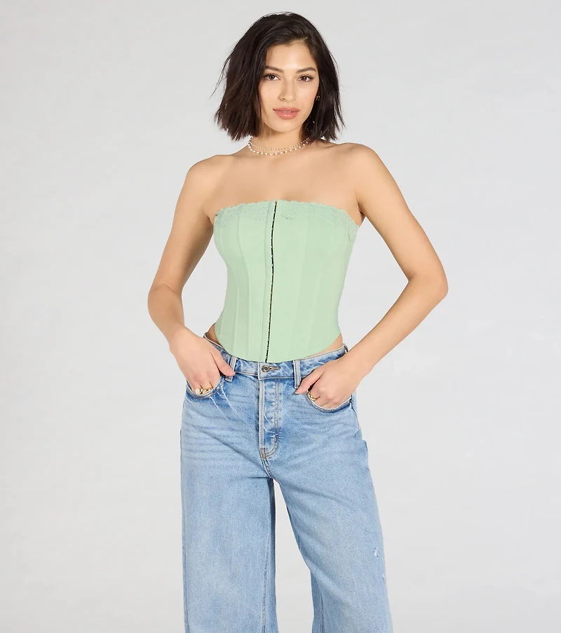 Chic And Snatched Strapless Lace Trim Corset Top