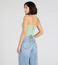 Chic And Snatched Strapless Lace Trim Corset Top