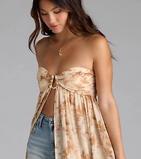 Wanderlust Calling Strapless Abstract Flowy Tunic Top