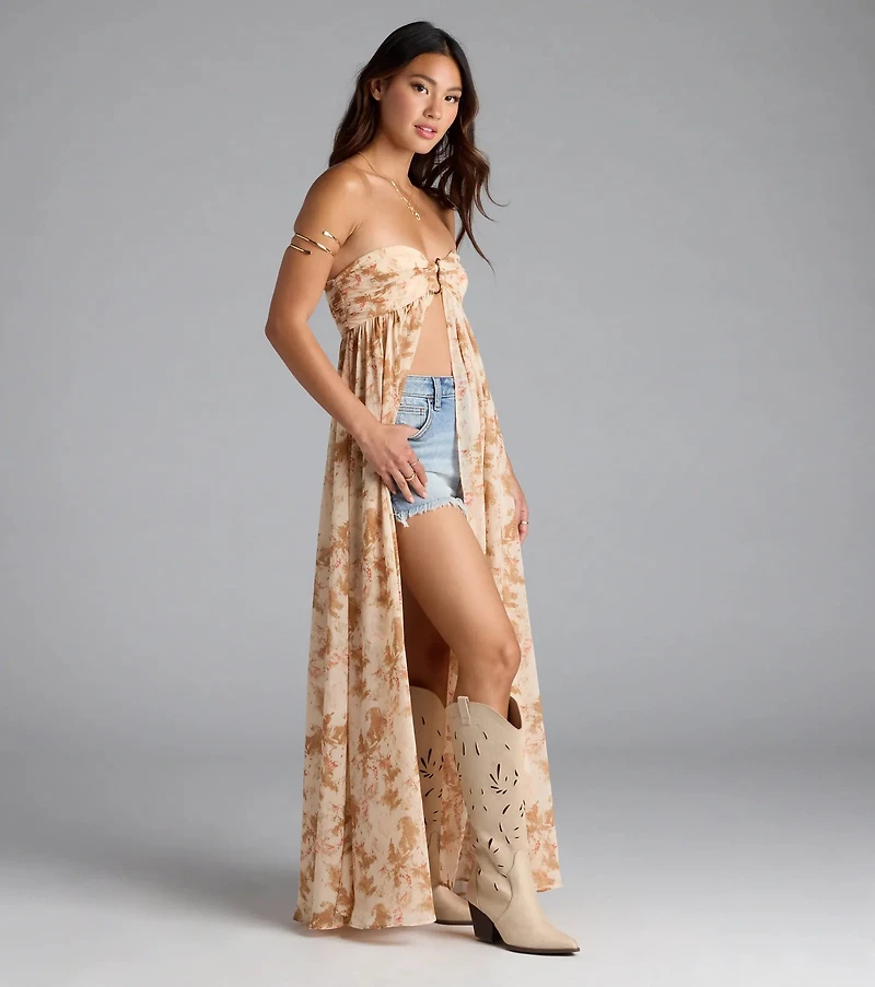 Wanderlust Calling Strapless Abstract Flowy Tunic Top